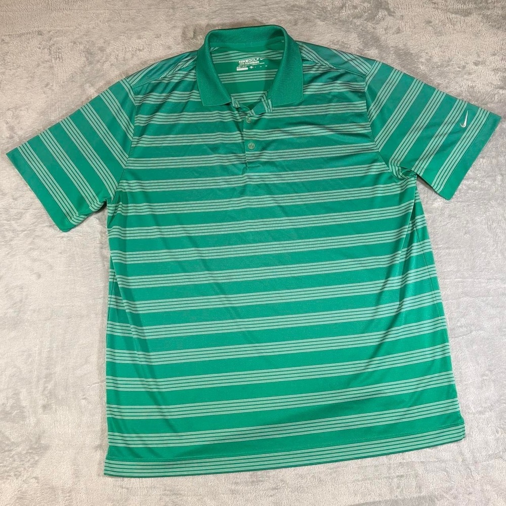 Vintage Nike Golf Tour Performance Dri-FIT Polo | Green & White Striped | XL